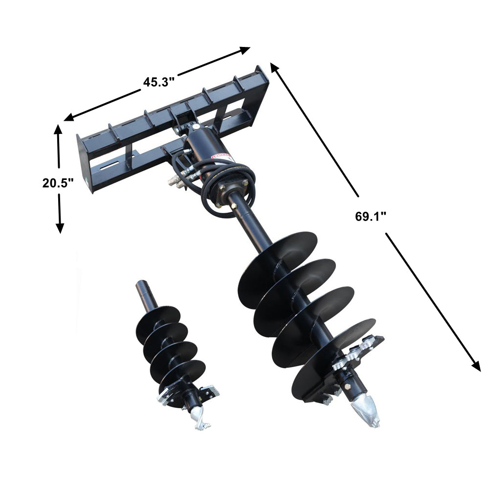 Landy Attachments Auger Frame Drive and 12"/12"+18" Bit Skid Steer Heavy Duty,With Hydraulic Motor,Mounting Plate, Hoses and Couplings,6-15 GPM