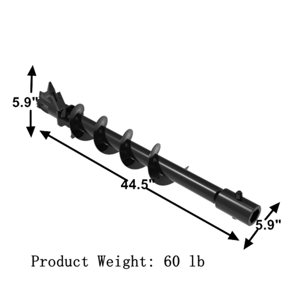 Landy Attachments 6" Diameter Compact Auger 46" Depth for Diggers Shaft & Dual-Bolt Connection, Replaceable Edges