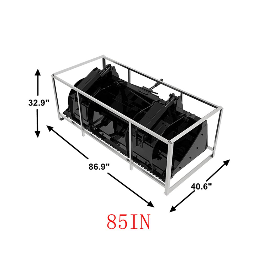 Landy Attachments Skid Steer 85" Industrial Grapple Bucket Attachment with Two-Cylinder