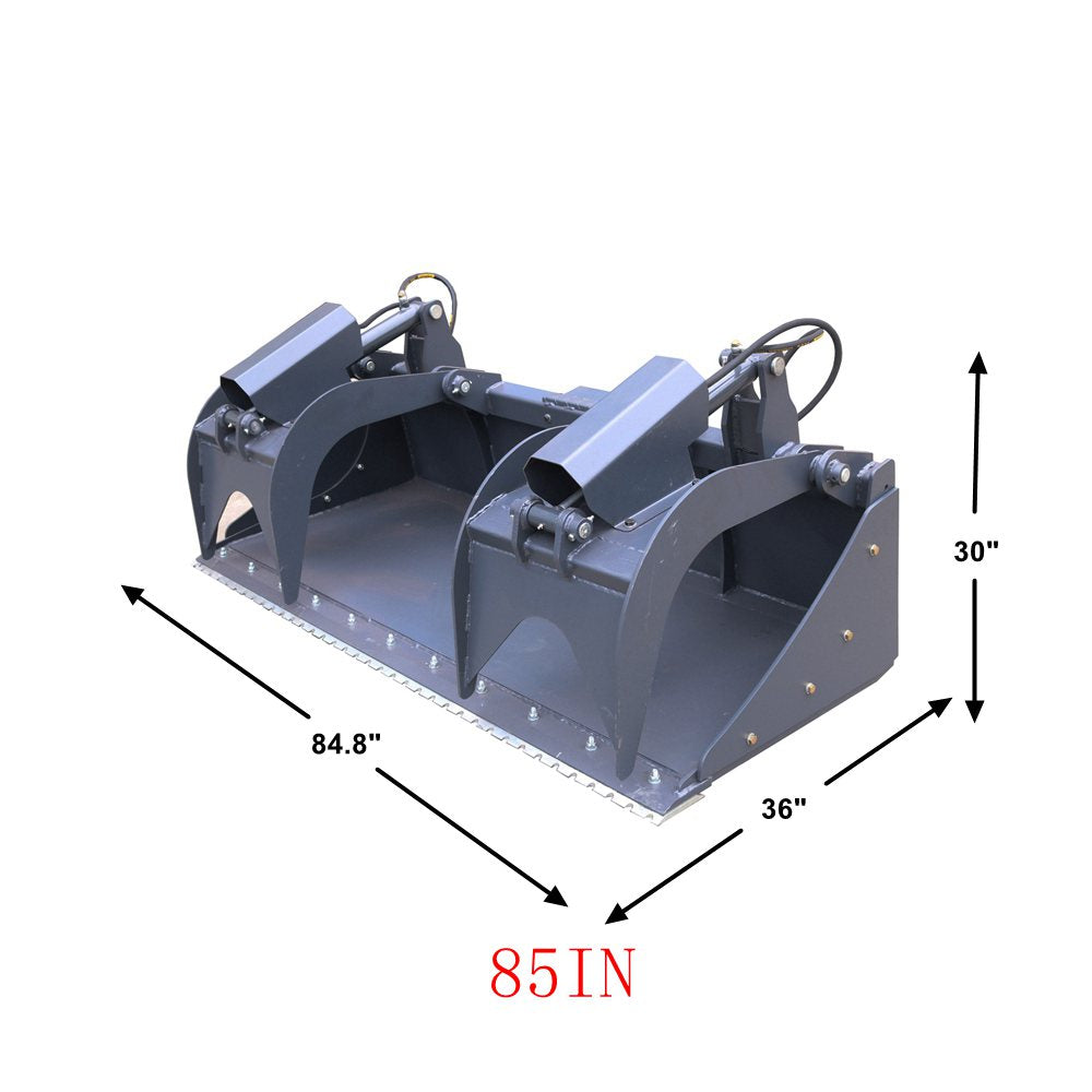 Landy Attachments Skid Steer 85" Industrial Grapple Bucket Attachment with Two-Cylinder - 0