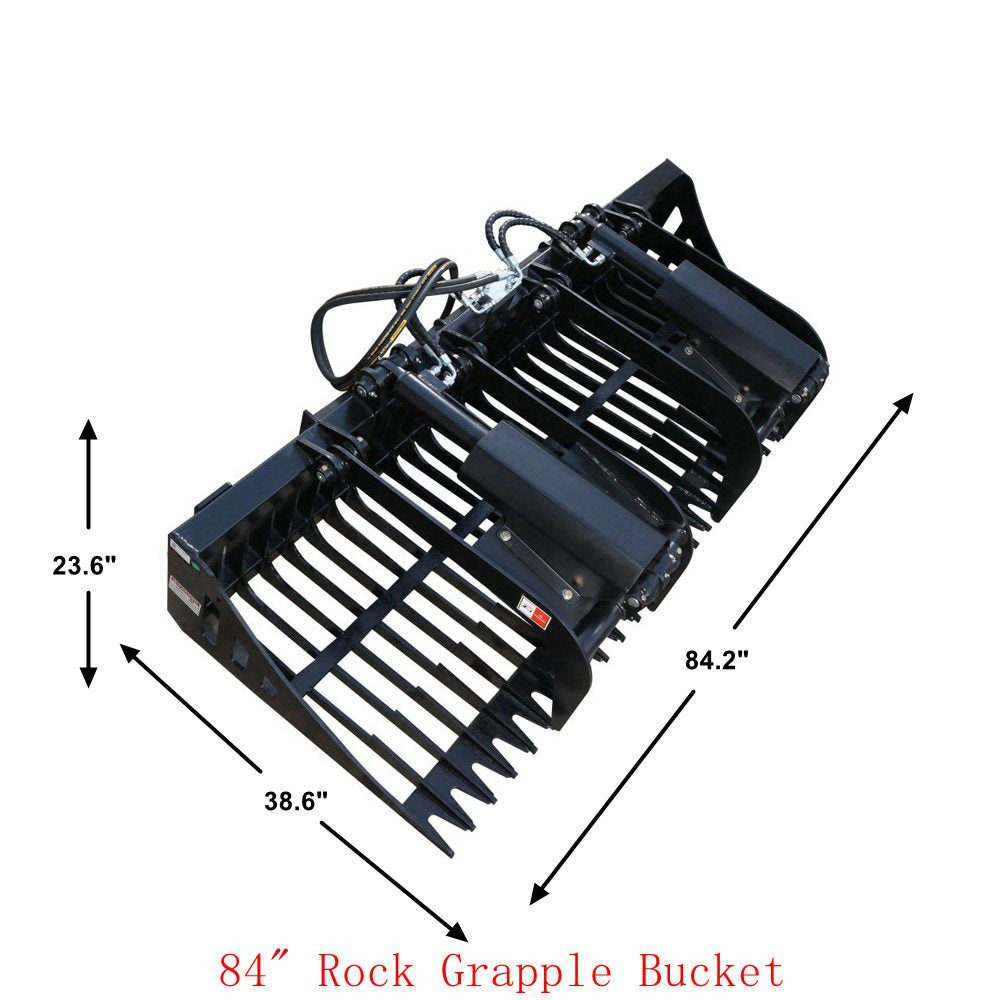 Landy Attachments 84" Rock Grapple Bucket with Teeth for Skid Steer Attachment Quick Attach