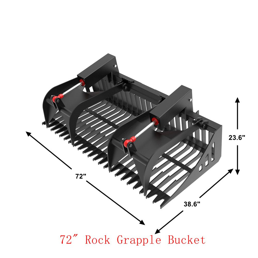 Landy Attachments 72" Rock Grapple Bucket with Teeth for Skid Steer Attachment Quick Attach - 0