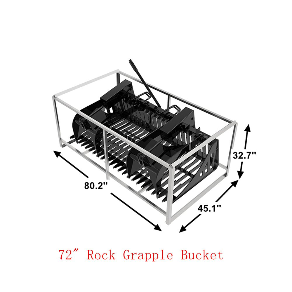 Landy Attachments 72" Rock Grapple Bucket with Teeth for Skid Steer Attachment Quick Attach